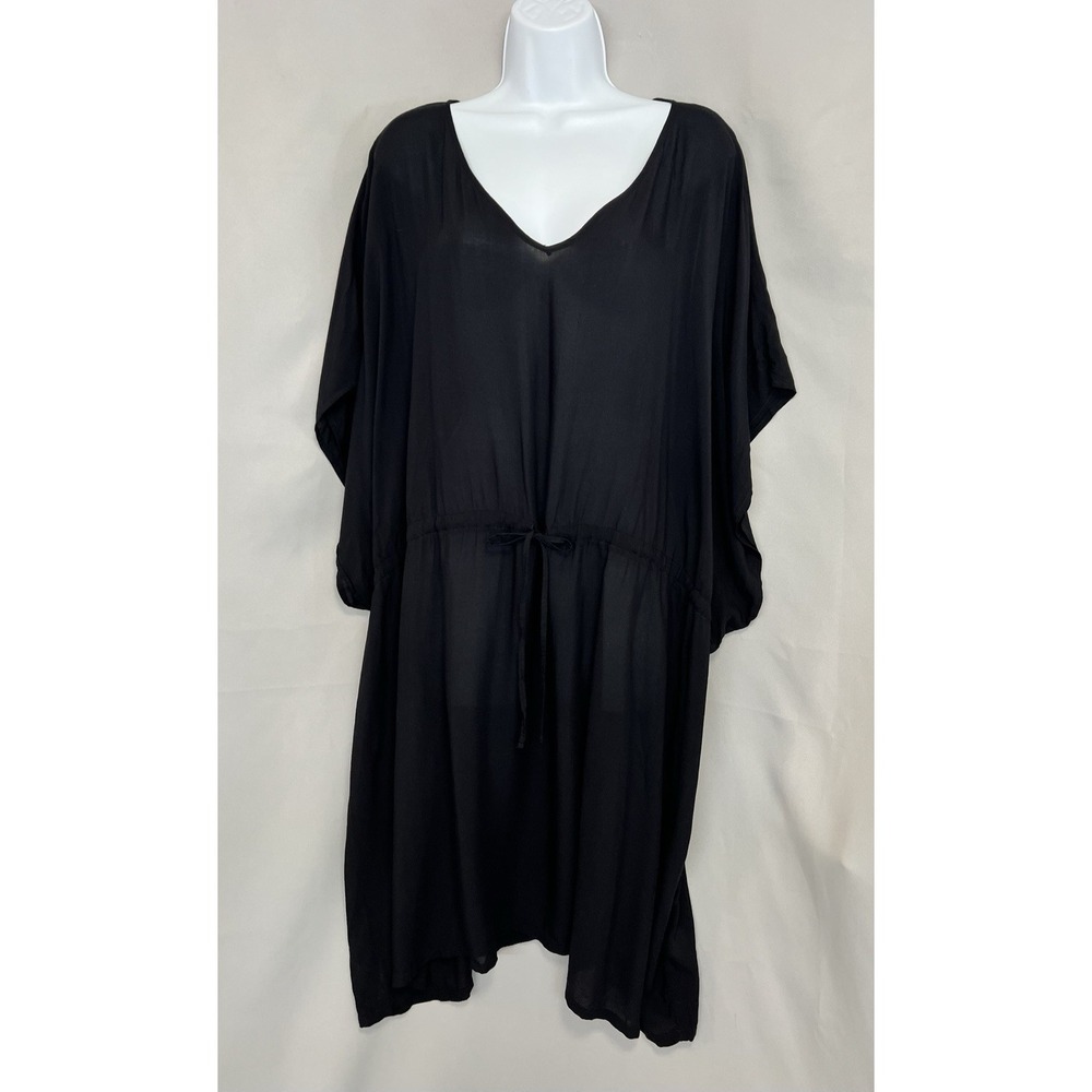 Lands' End Women's Size XL-XXL Black Swim Cover-up Cinch Waist Beach Dress
